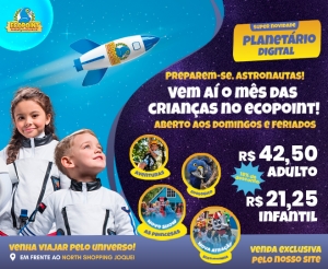 Mês das Crianças no Ecopoint com NOVAS ATRAÇÕES e muita diversão!! Traga toda a família para o Ecopoint. Ingressos para Adulto ou Criança com 15% de Desconto.