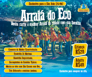 São João bão e arretado é no Ecopoint! Traga toda a família e vem curtir o melhor evento junino de Fortaleza. Com muita comida típica, diversão e quadrilhas, novo show infantil e muito mais a partir de R$20,00.