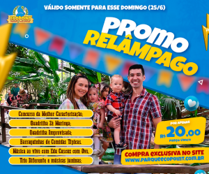 PROMO RELÂMPAGO de São João!  Curta o São João mais arretado de Fortaleza, com muita comida típica, diversão e quadrilha improvisada, por apenas R$20,00.