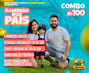 Combo do Domingo Dia dos Pais! Seu pai merece esse presente especial para curtir o Domingão com muito Chopp Liberado + Feijoada Liberada + Barbearia Seu Tibúrcio e muito samba com o Quarteto 4e20; por apenas R$ 100.