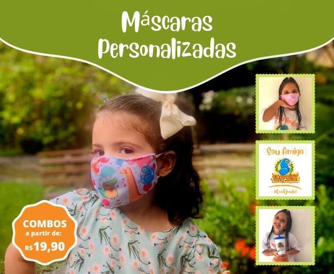 Escolha seu combo preferido e proteja a família! Máscaras Personalizadas do Ecopoint com opções de ingresso, camisa e copo, a partir de R$ 19,90.