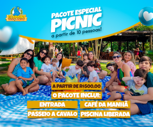 Picnic em espaço exclusivo com toda a sua Família (a partir de 10 pessoas) no Ecopoint com Entrada + Café da Manhã Completo + Passeio a Cavalo, com opções a partir de R$500,00
